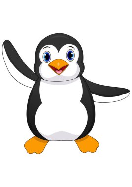Şirin bebek penguen karikatür beyaz arka plan üzerinde izole sallayarak vektör çizim