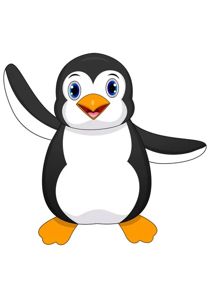 Vektorillustration Söt Baby Pingvin Tecknad Viftande Isolerad Vit Bakgrund — Stock vektor