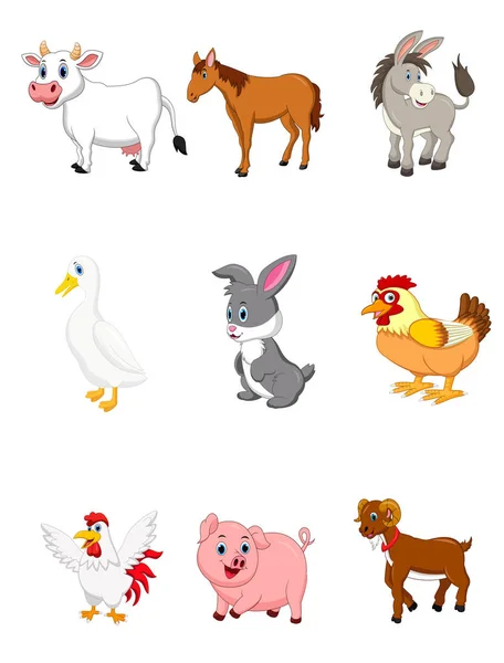 Farm Animal Collection Set White Background — Stock Vector