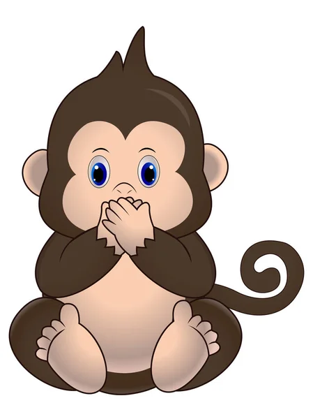 Illustration Mignon Petit Singe Assoit Ferme Bouche — Image vectorielle