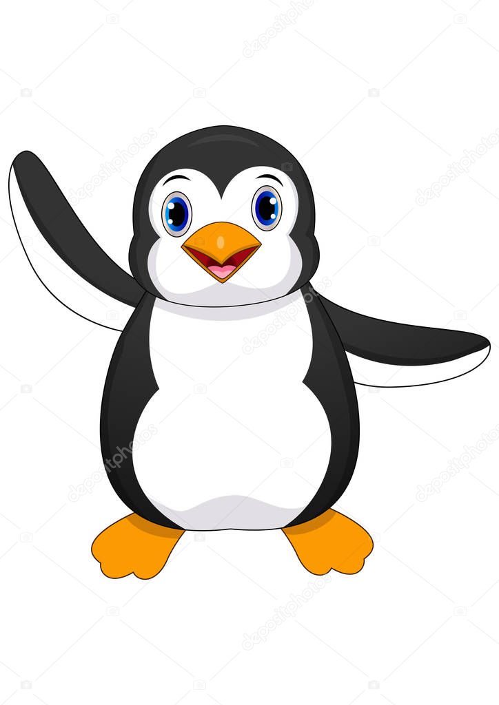 Vector illustration of cute baby penguin cartoon waving isolated on white background