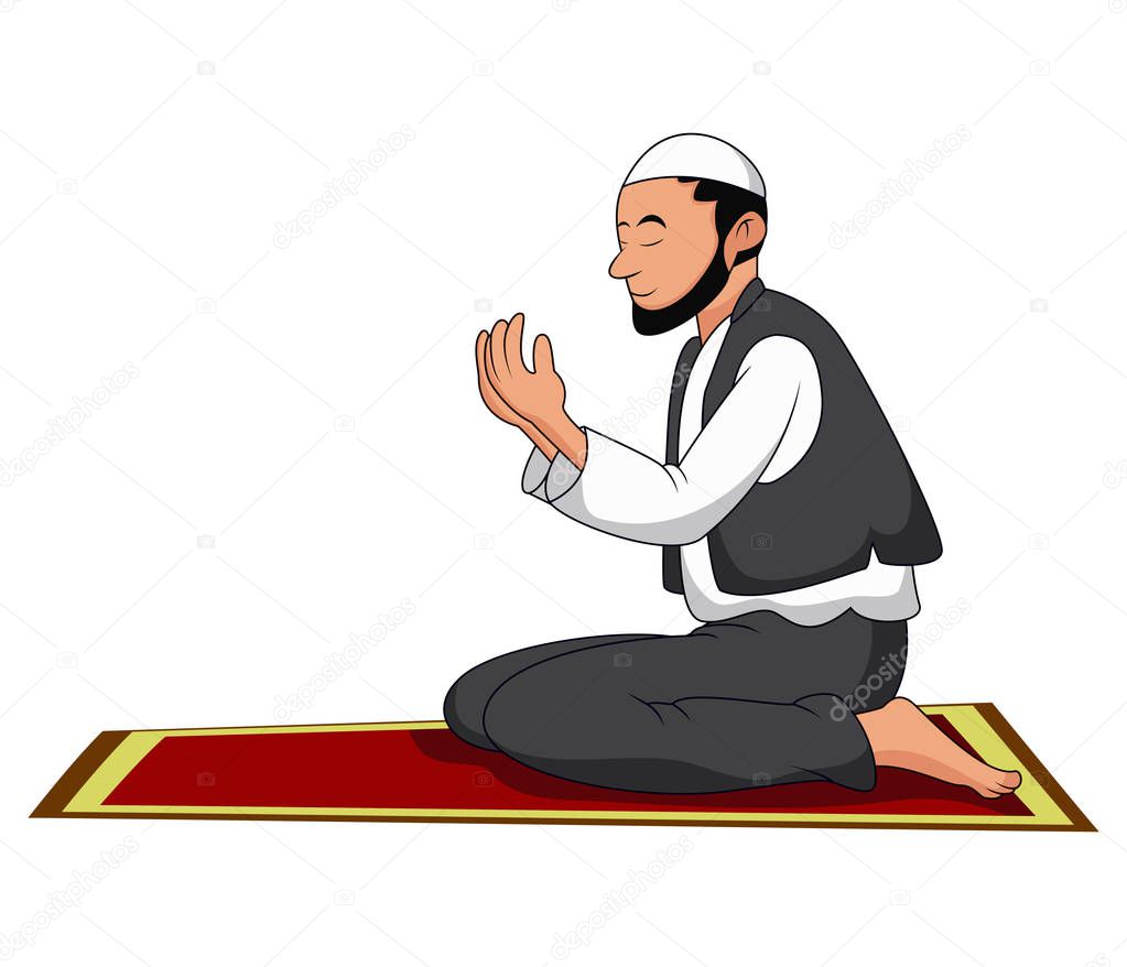 Illustration of A Muslim Man Praying on white background
