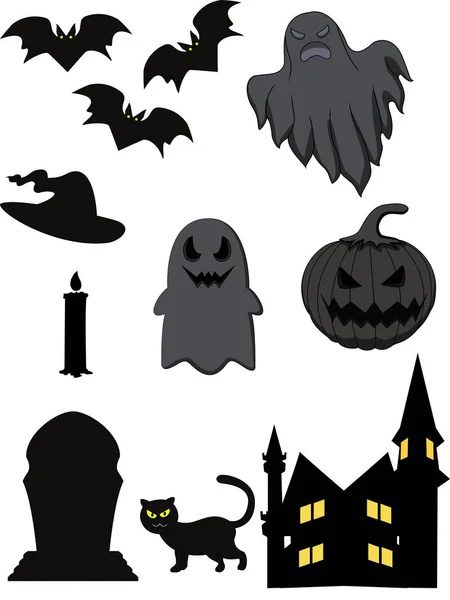 Ilustração Vetorial Dos Desenhos Animados Halloween Set — Vetor de Stock