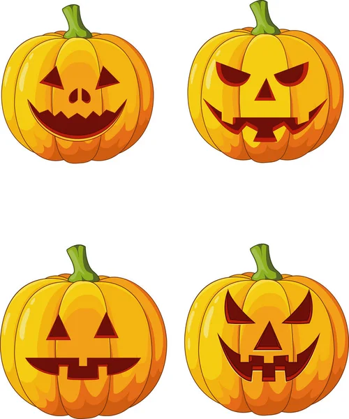 Conjunto Calabaza Halloween Dibujos Animados — Vector de stock