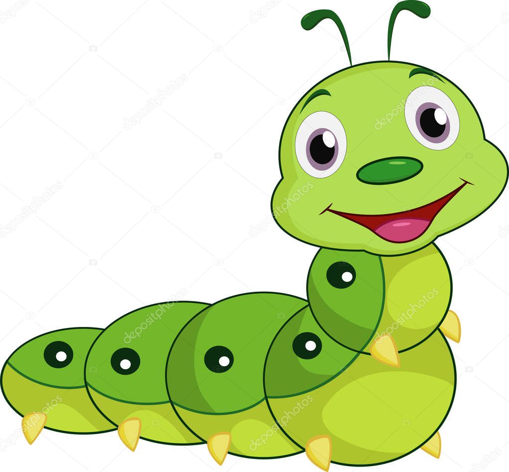 Vector illustration of cartoon happy caterpillar