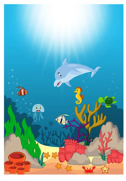 Prachtige Onderwaterwereld Cartoon — Stockvector