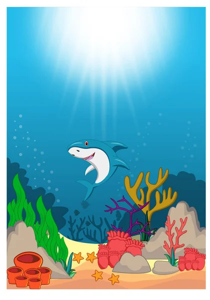 Tiburón Hermoso Mundo Submarino Dibujos Animados — Archivo Imágenes Vectoriales