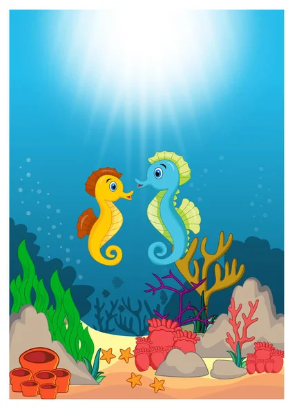 Seahorse Prachtige Onderwaterwereld Cartoon — Stockvector