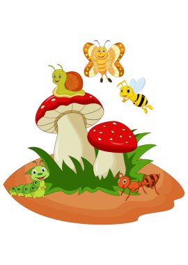 Karikatür komik böcekler mantar ile