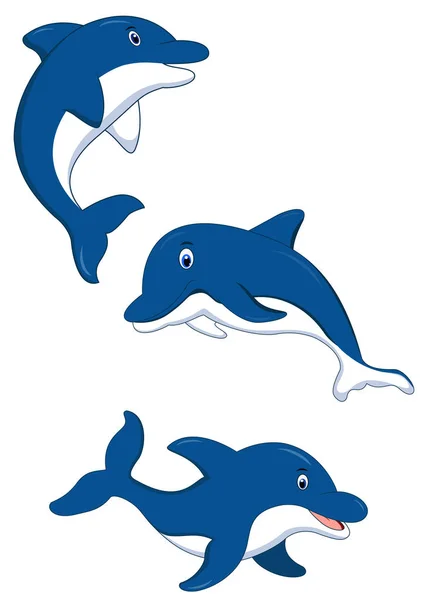 Cute Cartoon Dolphins Set Vector Illustration — Stock Vector