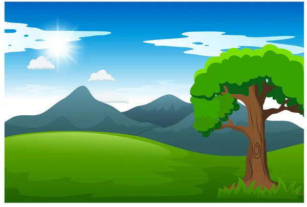 Природный Пейзаж Зеленым Лугом Солнечный Свет Горы — стоковый вектор