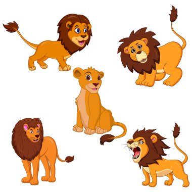 Vektör çizim aslan karikatür koleksiyonu ayarla