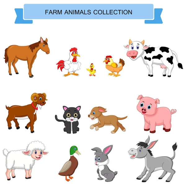 Coleção Animais Fazenda Desenhos Animados — Vetor de Stock