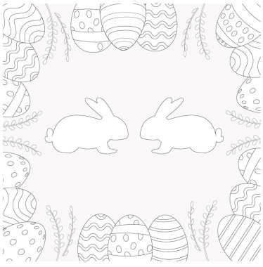 Paskalya Paskalya çerçeveyle elle beyaz arka plan üzerinde çizilmiş yumurta