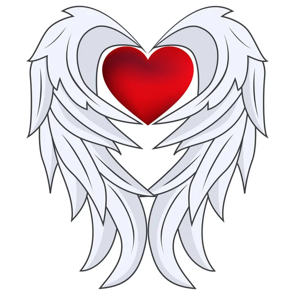Červené Srdce Křídly Anděla — Stockový vektor