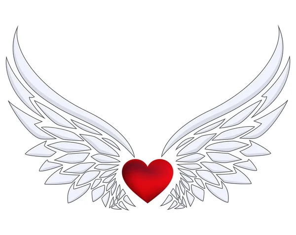 Coeur Rouge Avec Ailes Ange — Image vectorielle