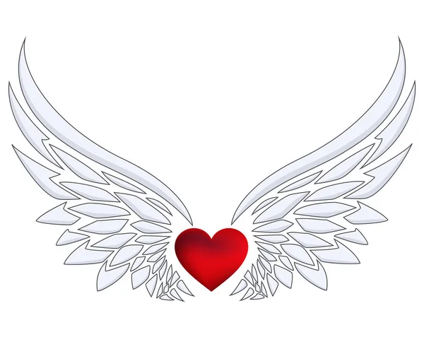 天使の翼を持つ赤いハート — ストックベクタ