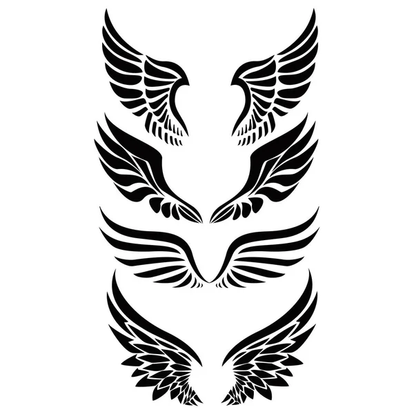 黑色剪影翅膀徽章收藏 — 图库矢量图片