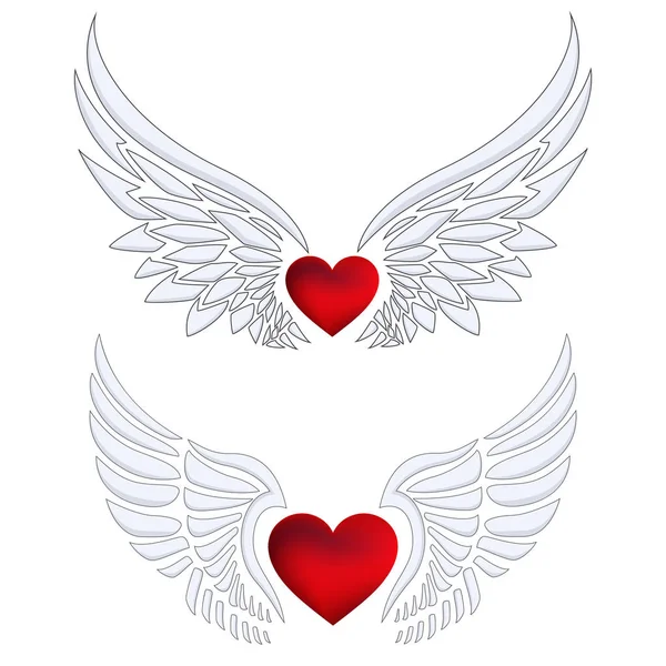 一套红心与天使翅膀 — 图库矢量图片