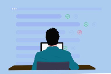 Man programcı İllüstrasyon onun dizüstü üzerinde çalışıyor