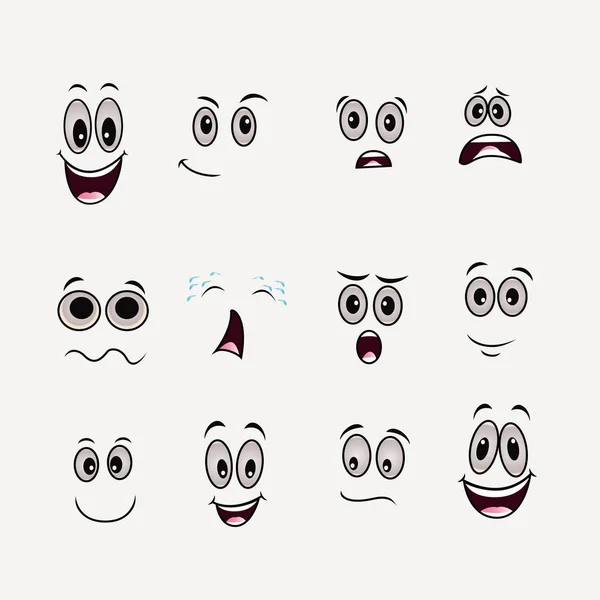 Cartoon Faces Expressions Vector Set — Stock Vector