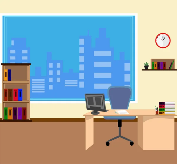 Interior Oficina Estilo Plano Moderno Espacio Trabajo Empresarial Con Mobiliario — Vector de stock