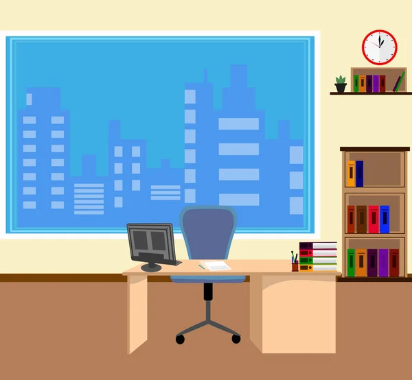 Interior Oficina Estilo Plano Moderno Espacio Trabajo Empresarial Con Mobiliario — Vector de stock