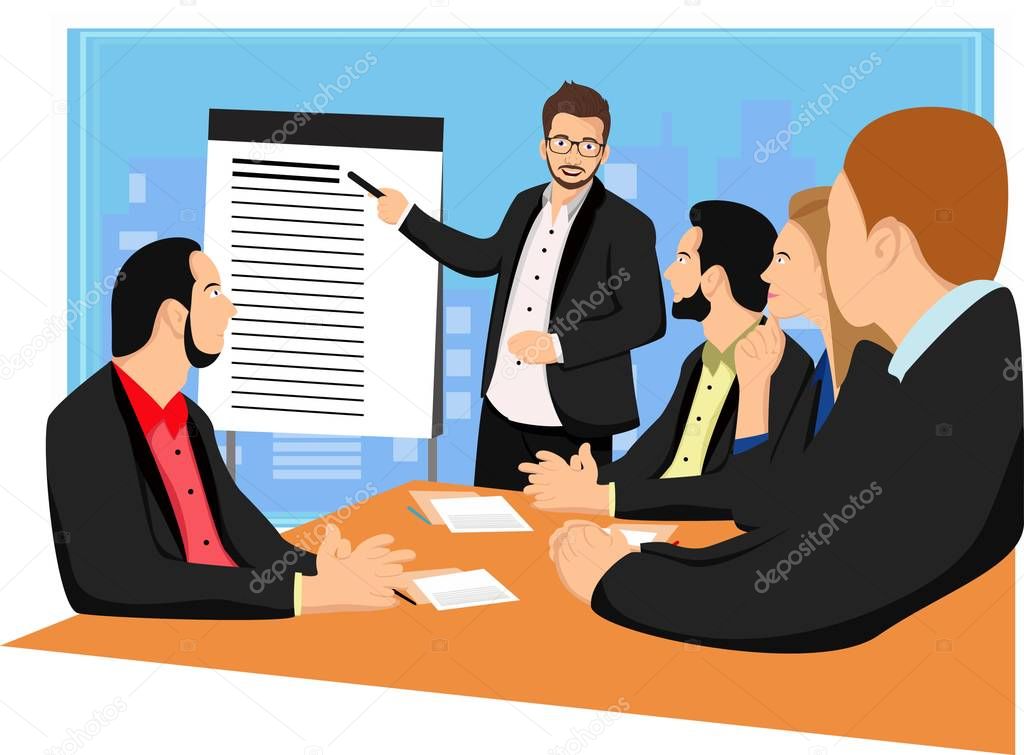 Illustration of young manager presentation on office