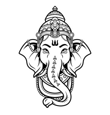 Lord Ganeshhead doğrusal stilde siyah beyaz simge