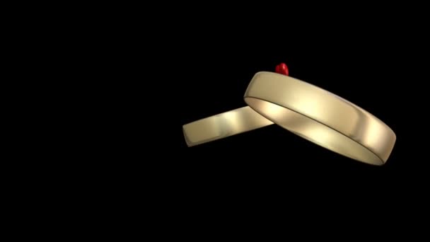 Animación Saltos Giratorios Anillos Boda Oro Con Adornos Forma Corazones — Vídeo de stock