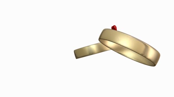 Animação Rodar Pulando Anéis Casamento Ouro Com Ornamentos Forma Corações — Vídeo de Stock