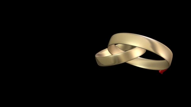 Animation Rotating Gold Wedding Rings Ornaments Shape Hearts — Stock Video