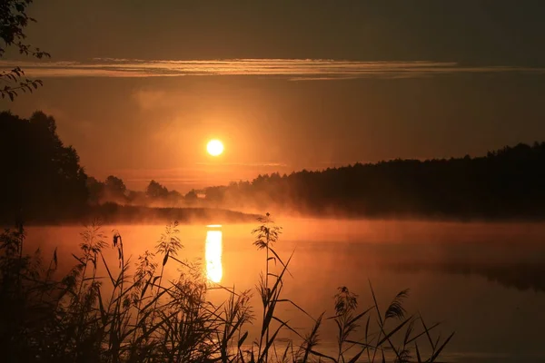 Insolite Lever Soleil Fabuleux Sur Lac — Photo