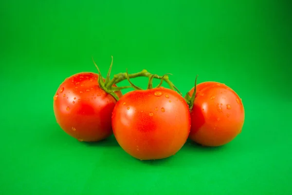 Tomates Rojos Frescos Espalda Verde — Foto de Stock