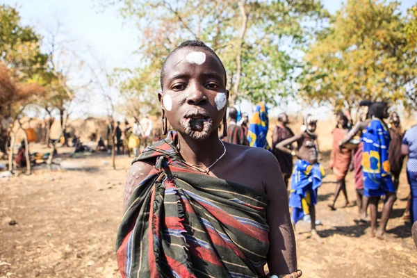 Vallée Omo Éthiopie Janvier 2018 Femme Mursi Avec Une Lèvre — Photo