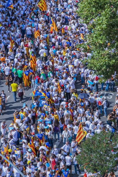 2015 Barcelona Hiszpania Około Dwa Miliony Katalończyków Rzecz Niepodległości Spełniają — Zdjęcie stockowe