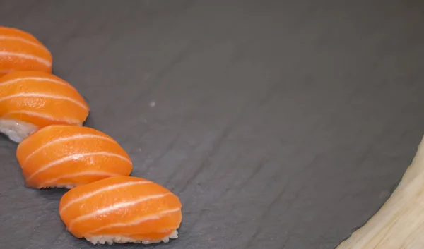 Beautiful Sushi Rolls Caviar Fresh Fish Close — Stock Photo, Image