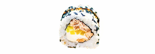 Rainbow Sushi Roll Łososia Węgorza Tuńczyka Awokado Krewetki Królewskiej Ser — Zdjęcie stockowe