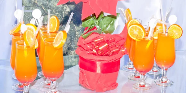 Oranje Cocktail Hout Bovenaan Weergave — Stockfoto