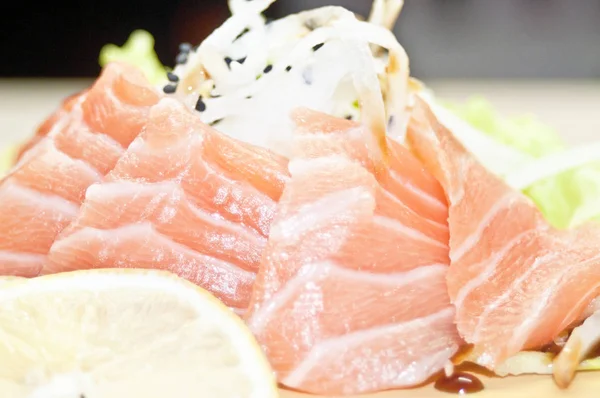 Set Salmón Sashimi Pescado Crudo Comida Japonesa Enfoque Selectivo — Foto de Stock
