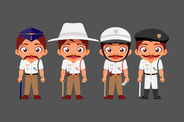 Indian Man Traffic Police Indian Police Service Government Employees Characters — Stock Vector