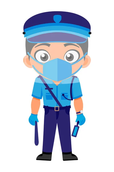 Suç ve virüsten korunmak için ayakta duran güvenlik görevlisi.