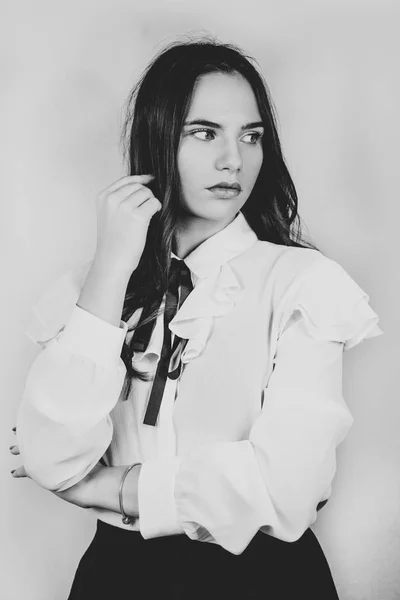 black and white, gentle photos of the girl in the studio