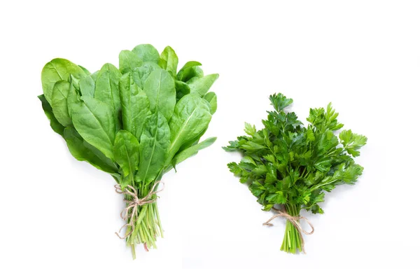 Bunch of parsley and sorrel on a white isolated background, vega — Stock Photo, Image