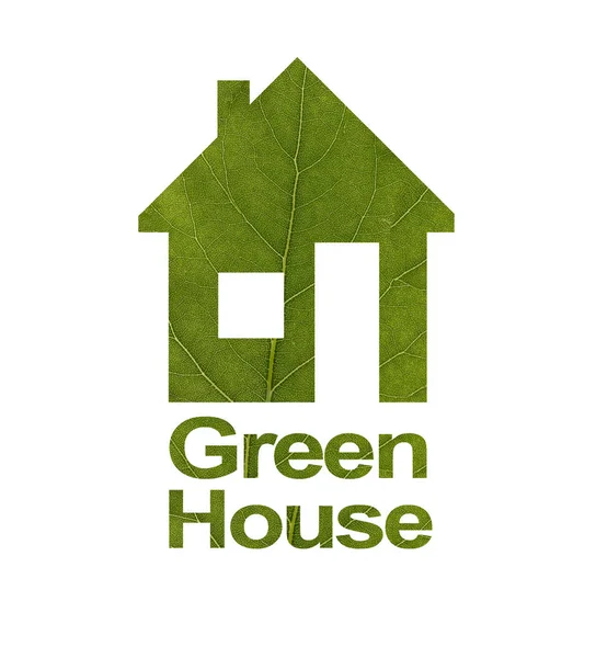 House icon on a white isolated background from a green leaf. The — Stock Photo, Image