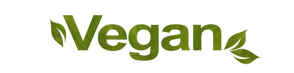 Woord Veganistisch van groen blad geïsoleerd op witte achtergrond, macro 's — Stockfoto