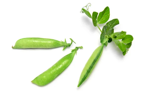 Στόμια Από Πράσινα Μπιζέλια Φύλλα Λευκό Απομονωμένο Φόντο Σωστή Διατροφή — Φωτογραφία Αρχείου