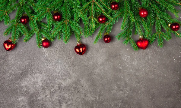 Piso Navidad Espacio Para Copiar Juguetes Rojos Navidad Ramitas Copos —  Fotos de Stock