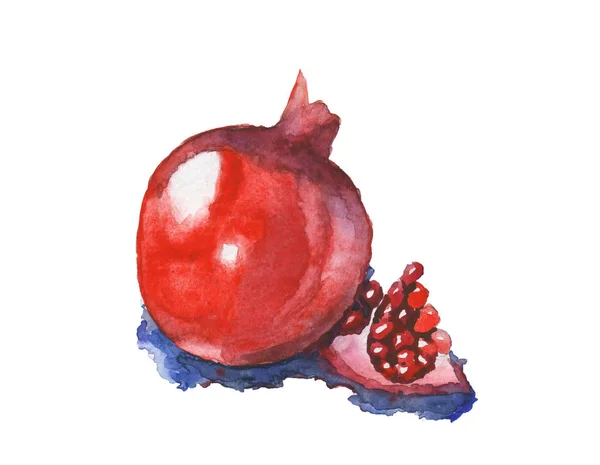 Die Aquarellierte Illustration Eines Reifen Roten Granatapfels Isoliert Auf Weißem — Stockfoto