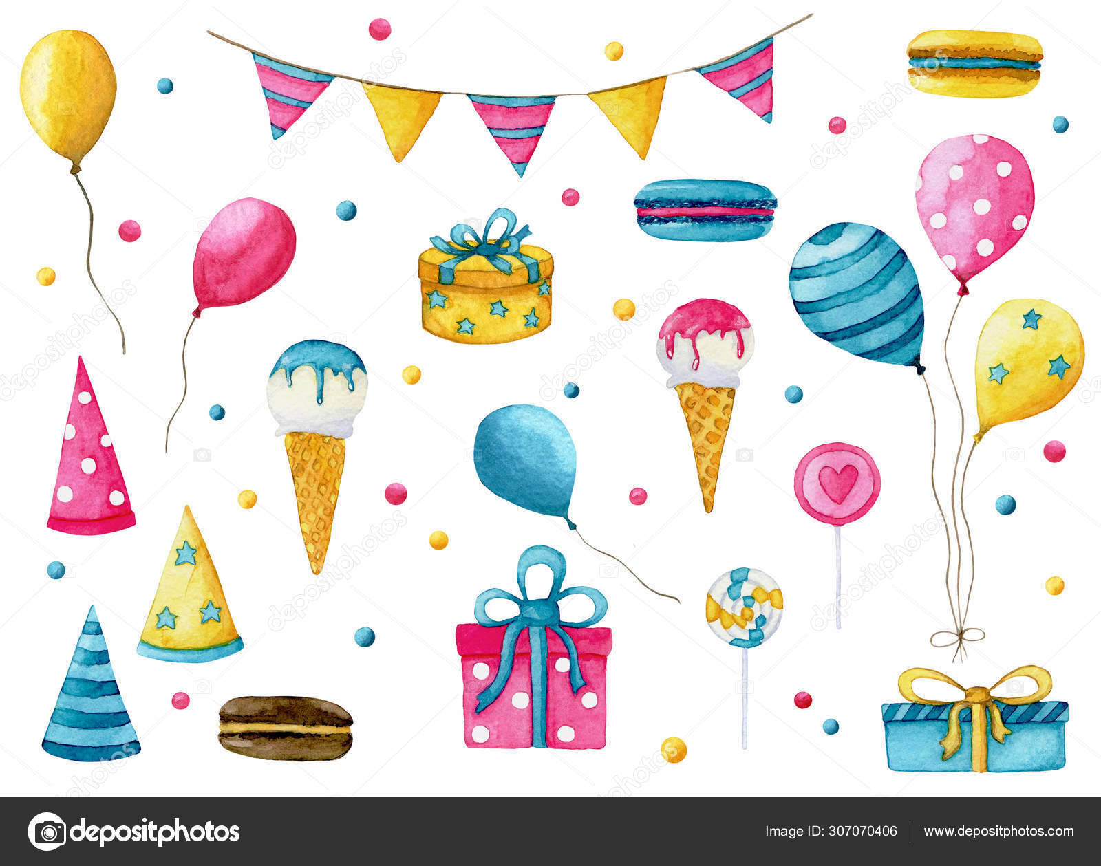 Big Watercolor Happy Birthday Set Hand Drawn Decoration Clipart Cute Stock  Photo by ©nieriss 307070406